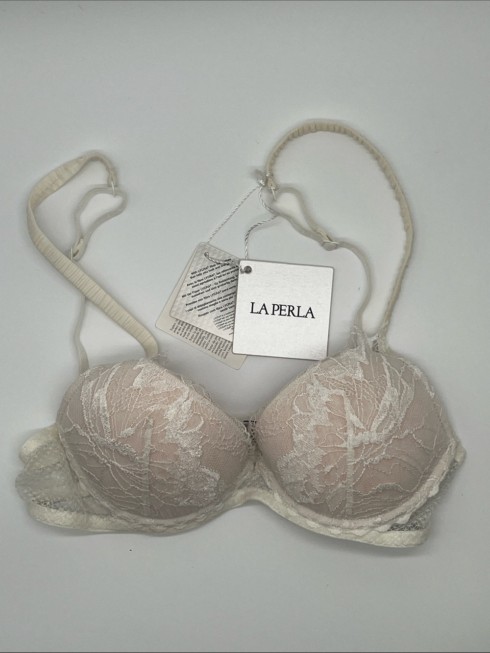 La Perla Bra 32B Padded Push Up Wire Lace White $238 NWT